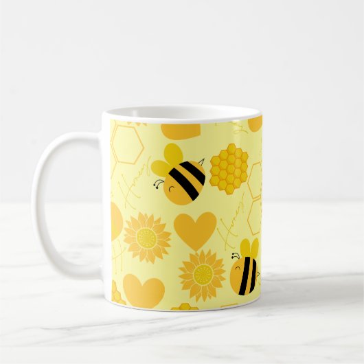 Mug miel abeille vintage tournesol jaune fleuri (Gauche)