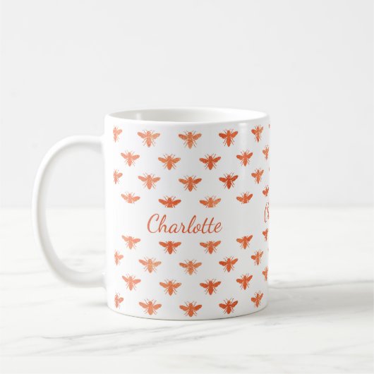 Mug Miel abeilles or blanc script monogramme (Gauche)