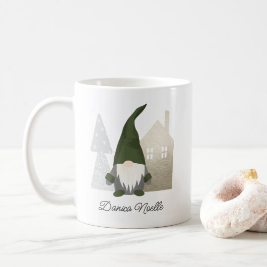 Mug Mignet Green Gnome et Maison | Nom Noël (Avec donut)