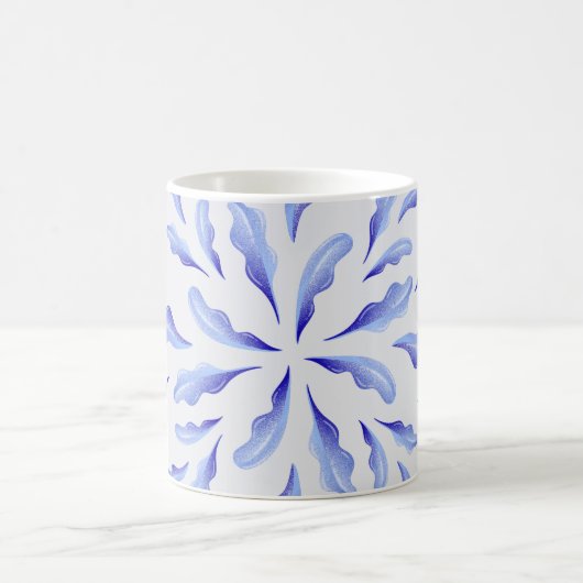 Mug mignon blanc bleu simple fleurs feuilles (Centre)