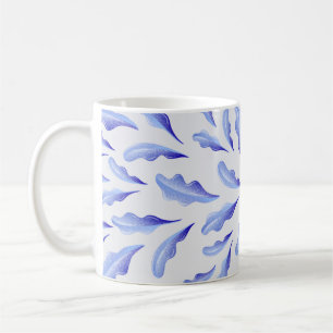 Mug mignon blanc bleu simple fleurs feuilles