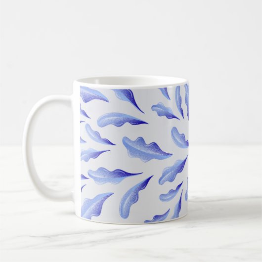Mug mignon blanc bleu simple fleurs feuilles (Gauche)
