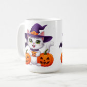 Mug Mignon Chat Blanc Citrouille Chapeau de Sorcière H (Devant gauche)
