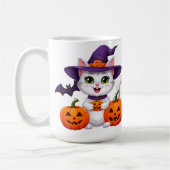 Mug Mignon Chat Blanc Citrouille Chapeau de Sorcière H (Gauche)