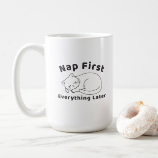 Mug Mignon Chat Endormi « Dodo D'abord » Dessin au Tra