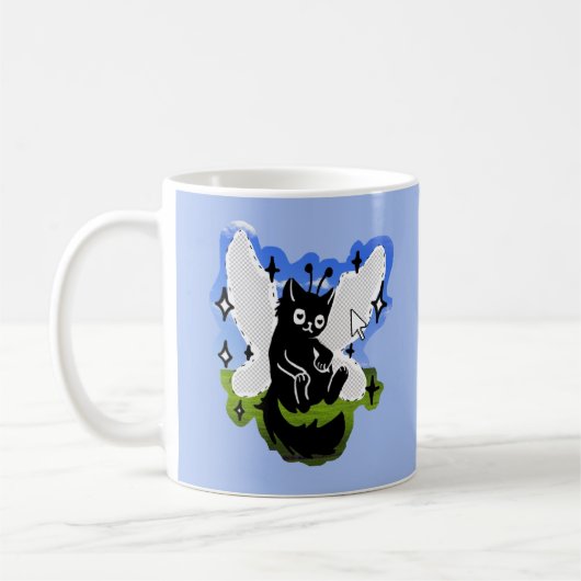 Mug Mignon Chat Fée Noir Ordinateur Bleu Fantaisiste (Gauche)