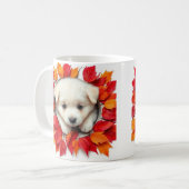 Mug mignon chiot avec feuilles d'automne, enrobage de (Devant gauche)