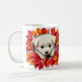 Mug mignon chiot avec feuilles d'automne, enrobage de (Gauche)