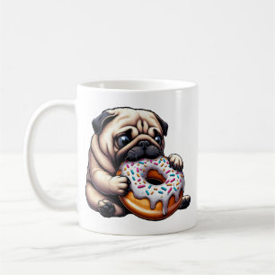 Mug Mignon donut pug dessin animé drôle qui mâche