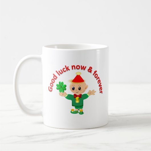 Mug Mignon elfe vert tenant un trèfle (Gauche)