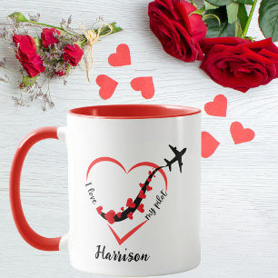 Mug Mignon, j'adore mon pilote, avion et cœur, Saint-V