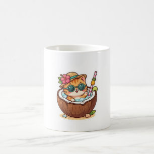 Mug Mignon Kawaii Chat au Coco Lunettes de Soleil Été
