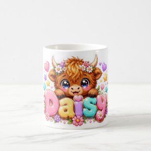 Mug Mignon Kawaii Daisy Highland Cow Nom Rose Pastel F