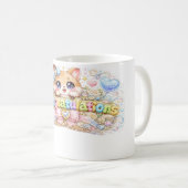 Mug Mignon Kawaii Félicitations Chat Floral Rose Paste (Devant droit)