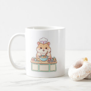 Mug Mignon Kawaii Hamster Chef Cuisinant des Cupcakes