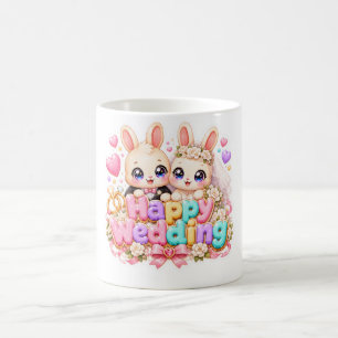 Mug Mignon Kawaii Joyeux Mariage Lapin Couple Pastel R