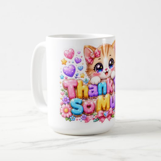 Mug Mignon Kawaii Merci Beaucoup Chat Nom Pastel Rose (Devant gauche)