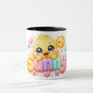 Mug Mignon Kawaii Sunny Chick Nom Pastel Rose Pailleté