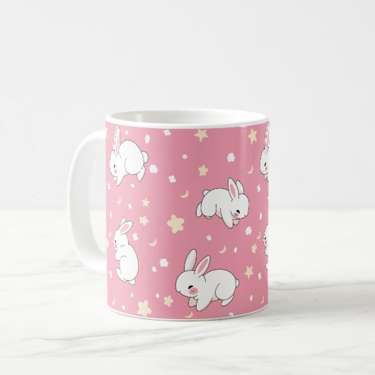 Mug Mignon Lapin Kawaii Rose Doodle (Devant gauche)