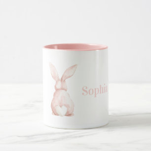 Mug Mignon Lapin Rose Blush Queue en Forme de Coeur Bl