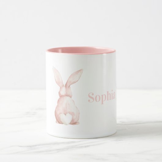Mug Mignon Lapin Rose Blush Queue en Forme de Coeur Bl (Centre)