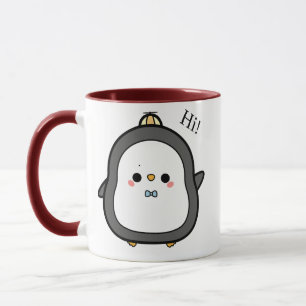 Mug Mignon Manchot Kawaii Disant Bonjour