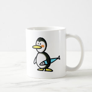 Mug Mignon Manchot Tenant un Poisson Bleu