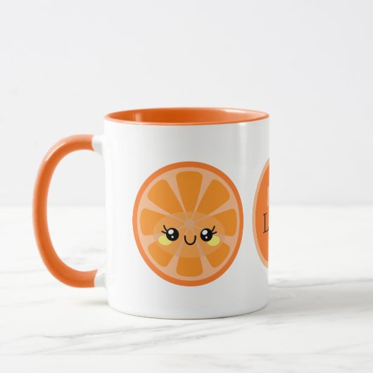 Mug mignon orange Kawaii ajouter un fruit monogramme (Gauche)
