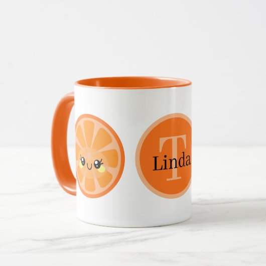 Mug mignon orange Kawaii ajouter un fruit monogramme (Devant gauche)