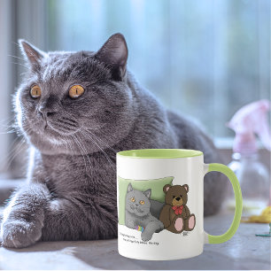 Mug Mignon Ours en Peluche Chat Gris Bleu Drôle