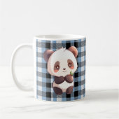 Mug Mignon Panda Kawaii Ours Plaid Bleu Buffalo (Gauche)