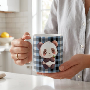 Mug Mignon Panda Kawaii Ours Plaid Bleu Buffalo