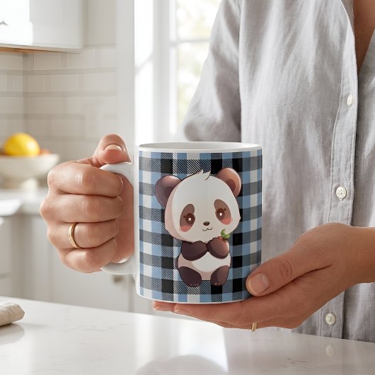 Mug Mignon Panda Kawaii Ours Plaid Bleu Buffalo