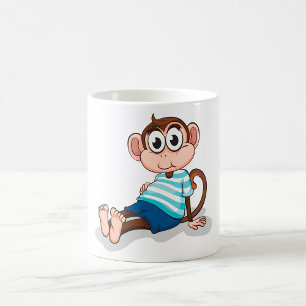 Mug Mignon singe en chemise rayée bleue et short