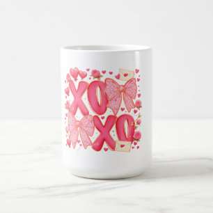 Mug Mignon XOXO Saint-Valentin Nœuds Cœurs Rose Coquet