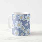 Mug Mignonettes blanches sur marguerite bleue (Devant gauche)