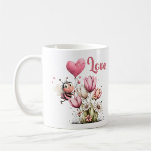 Mug Mignonne abeille amour cœur et floral