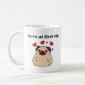 Mug Mignonne Amour Chien Carlin Au Premier Sip (Gauche)