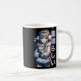 Mug Mignonne Anime Girl Avec Un Chat Pour Amoureux des