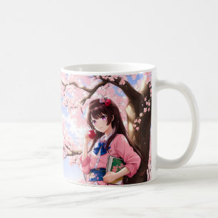 Mug Mignonne Anime Girl Sous Un Arbre En Fleur De Ceri