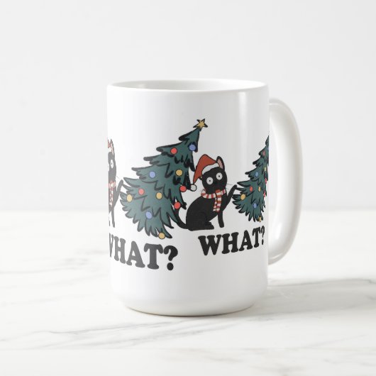 Mug Mignonne Ce Chat Drôle En Casquette Avec Noël Arbr (Devant droit)