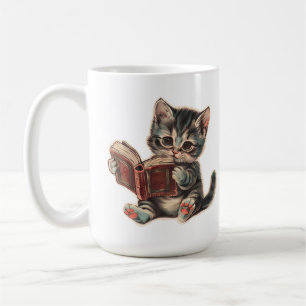 Mug Mignonne chat lecture livre enfants rétro illustra