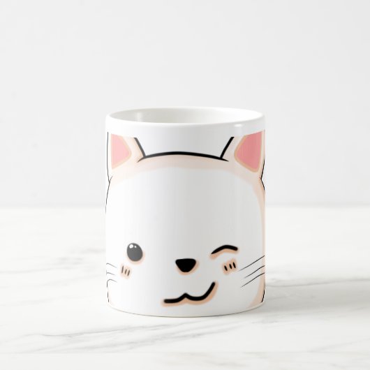 Mug Mignonne Chat moustaches Clin d'œil Chat Blanc Pro (Centre)