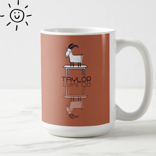 Mug Mignonne Chèvre Rose Folle Réflexion Doodle Nom Pe