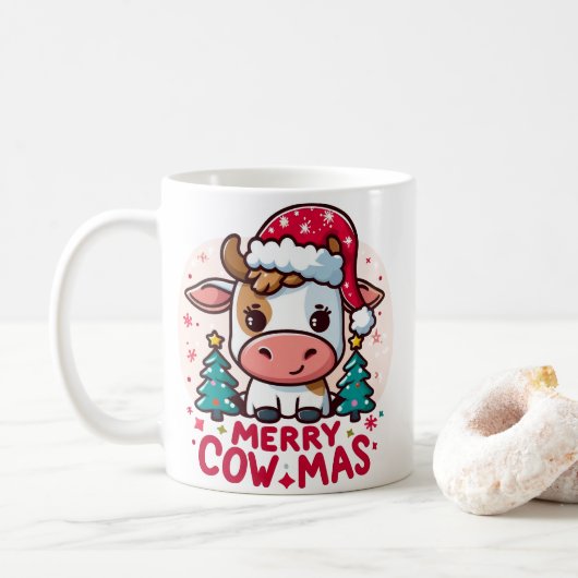 Mug Mignonne "Joyeux Noël" vache de Noël (Avec donut)