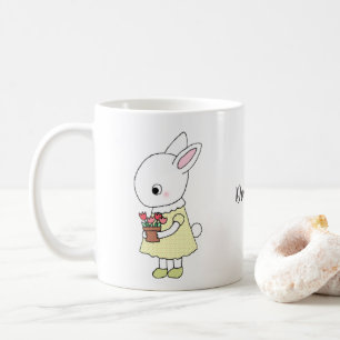 Mug Mignonne lapin avec fleurs roses Nom personnalisé
