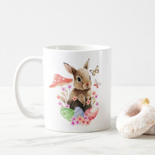 Mug Mignonne Lapin D'Aquarelle Et Oeufs De Pâques (Avec donut)