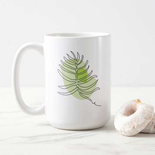 Mug Mignonne ligne art tropical isolé feuillage vert (Avec donut)