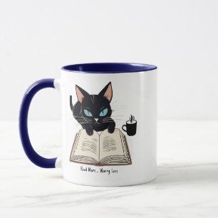 Mug Mignonne Lire Plus S'Inquiéter Moins, Chat Maman M