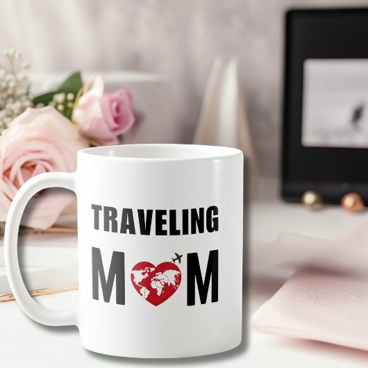 Mug Mignonne maman voyageuse, Carte du monde & avion, 